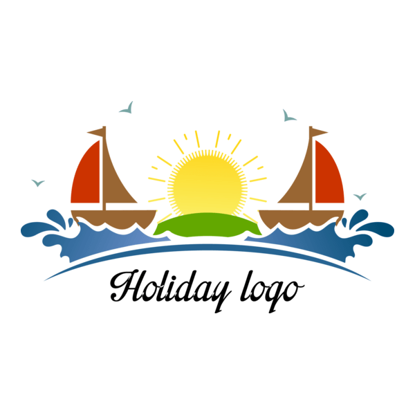 Sun Beach Sea Boat Holiday Tour Logo PNG Vector