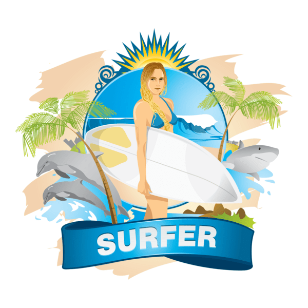 Surfer Girl emblem Logo PNG Vector