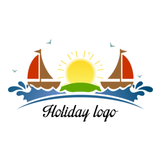 Sun Beach Sea Boat Holiday Tour Logo PNG Vector
