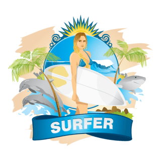 Surfer Girl emblem Logo PNG Vector