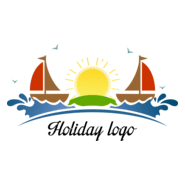 Sun Beach Sea Boat Holiday Tour Logo PNG Vector