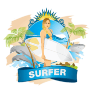 Surfer Girl emblem Logo PNG Vector