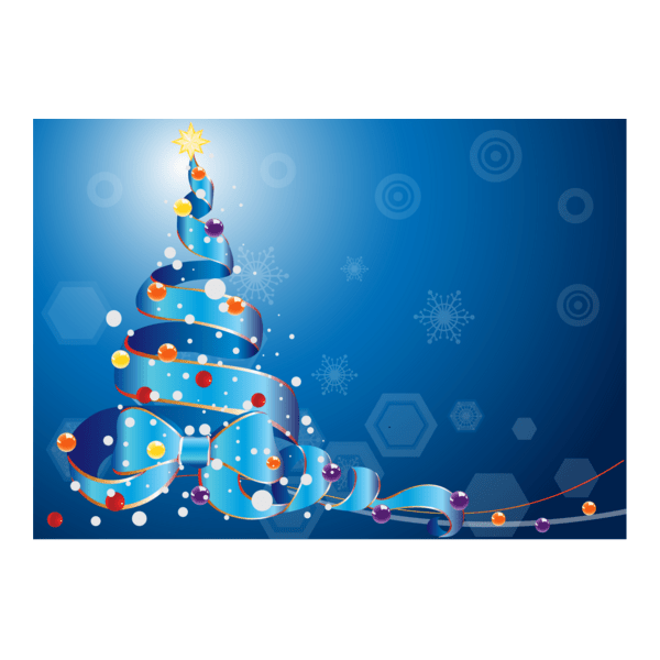 christmas tree by a ribbon blue background Logo PNG Vector