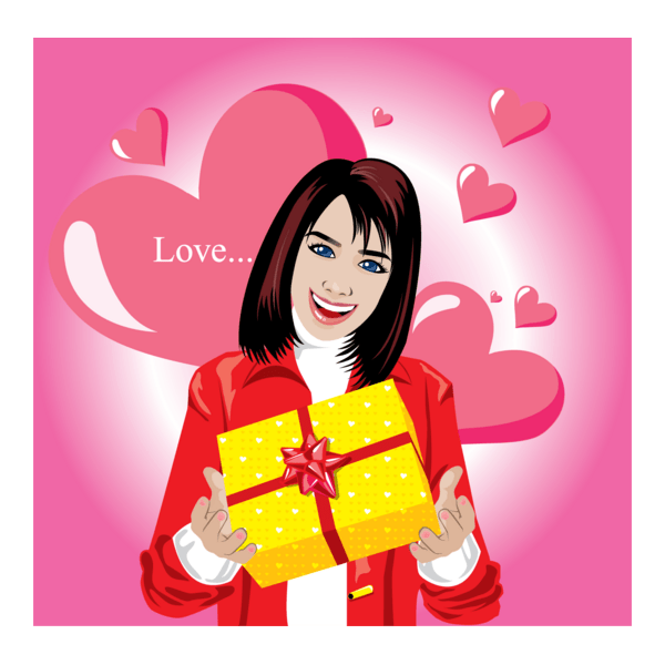 girl holding valentine day yellow gift box Logo PNG Vector