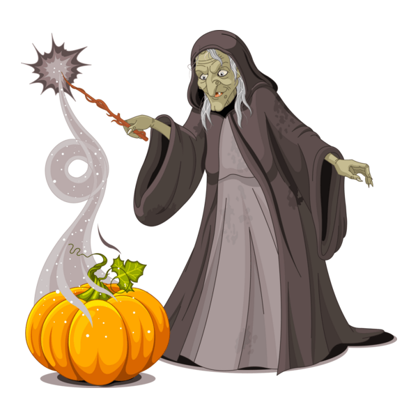 old lady witch pumpkin doing magician Logo PNG Vector
