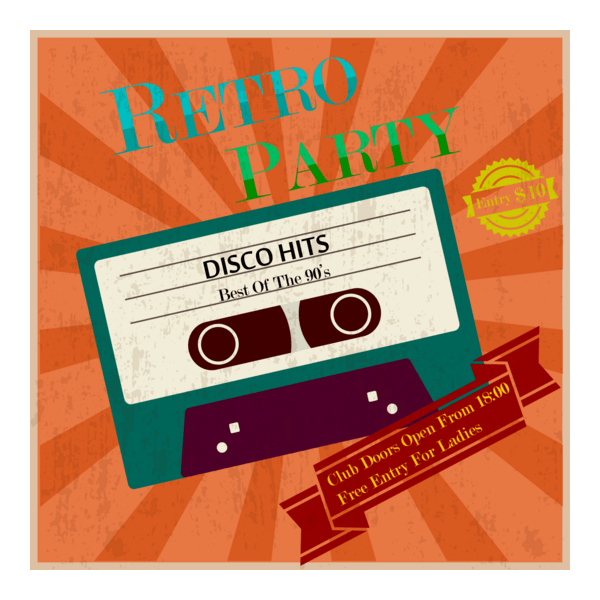 retro party poster vintage tape Logo PNG Vector
