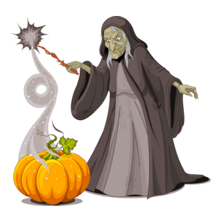 old lady witch pumpkin doing magician Logo PNG Vector