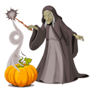 old lady witch pumpkin doing magician Logo PNG Vector