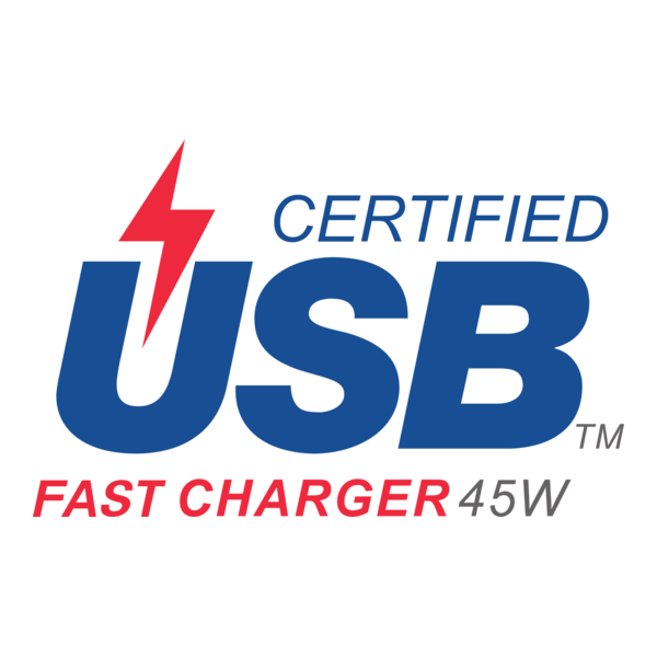 Certified USB Fast Charger 45W Logo PNG Vector