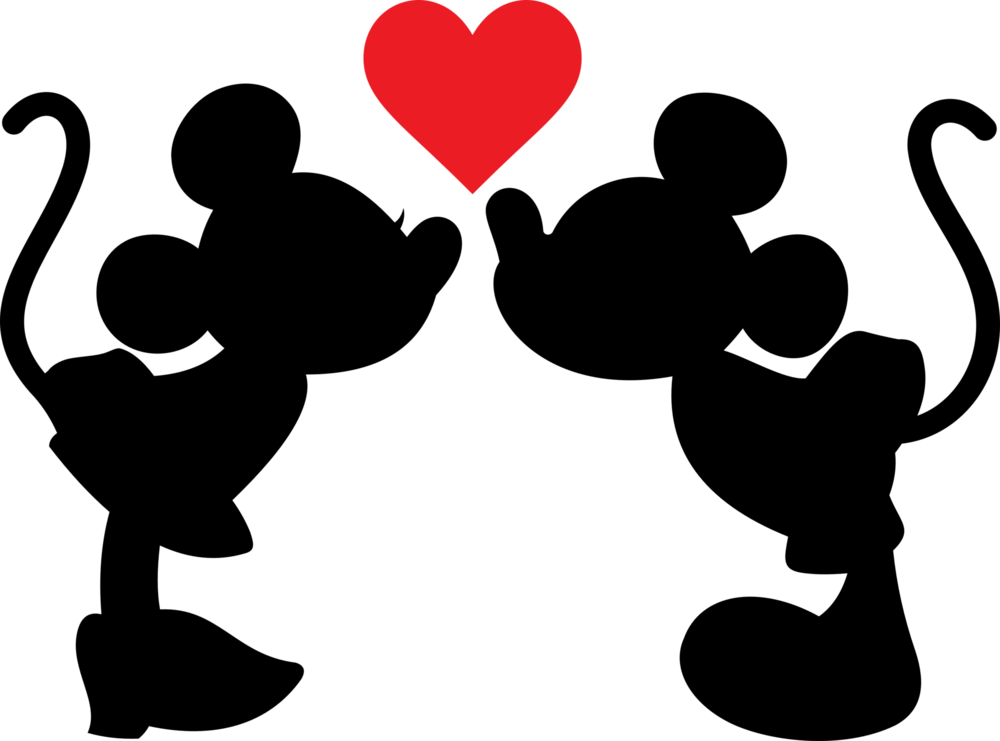 Silhouette Mickey and Minnie Kissing Logo PNG Vector