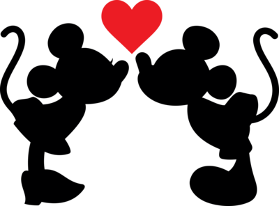 Silhouette Mickey and Minnie Kissing Logo PNG Vector