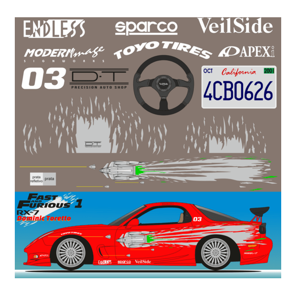 rx7 toretto fast and furious 1 decal Logo PNG Vector