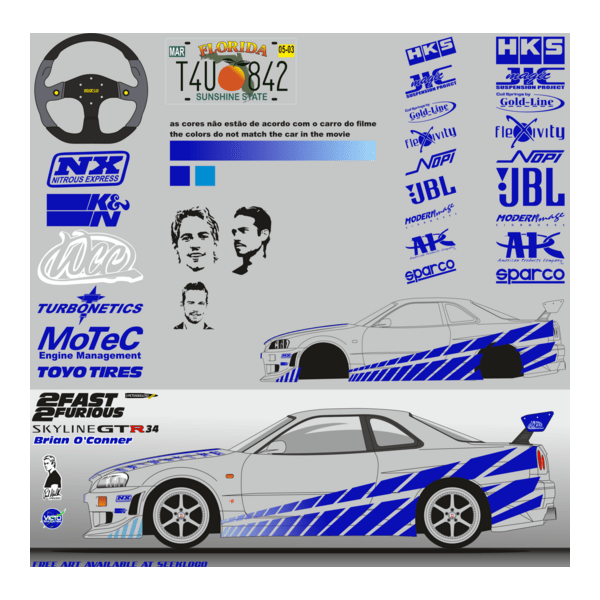 arte BRIAN SKYLINE GTR 34 2FAST 2FURIOUS decal Logo PNG Vector
