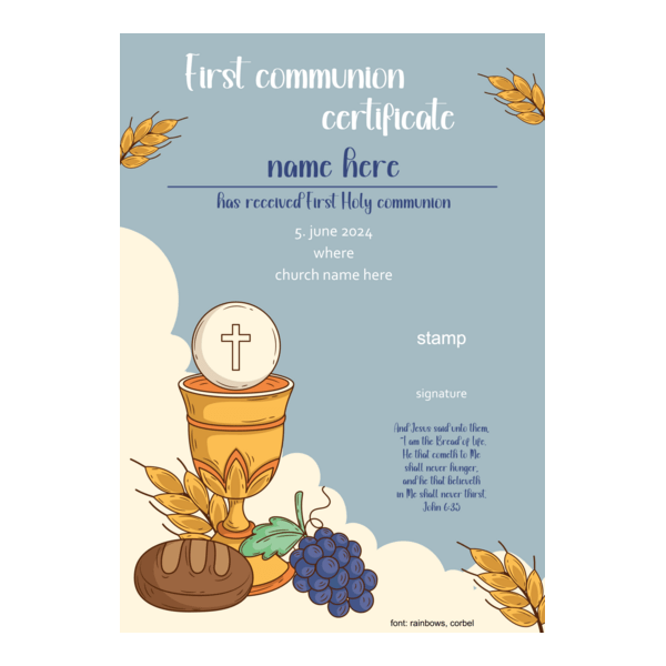 First communion certificate Logo PNG Vector