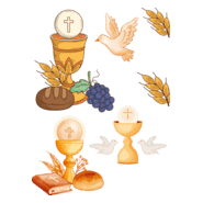 chalice, bread, grapes, Eucharist, First Holy Comm Logo PNG Vector