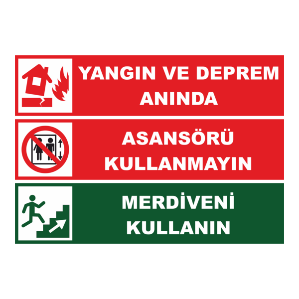 Yangın ve Deprem Anında Talimat Uyarı Levhası Logo PNG Vector