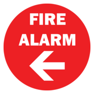 Fire alarm sign with directional arrow pointing le Logo PNG Vector